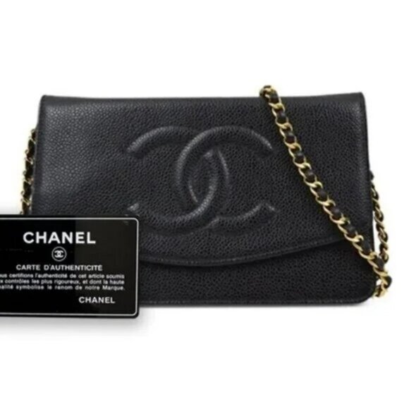 Authentic CHANEL CC Classic Timeless Caviar Leather Flap Wallet Chain Purse - Picture 1 of 13